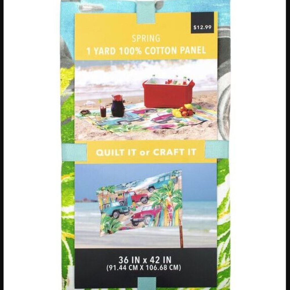 *3 for $5* Quilt It or Craft It Tropical Surf Jeeps Panel 1 Yd.